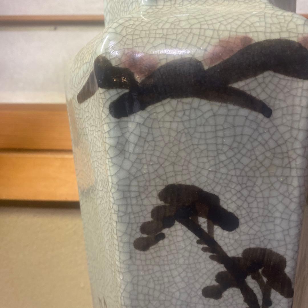 中国古玩　面取山水図花瓶【大】37cm13cm