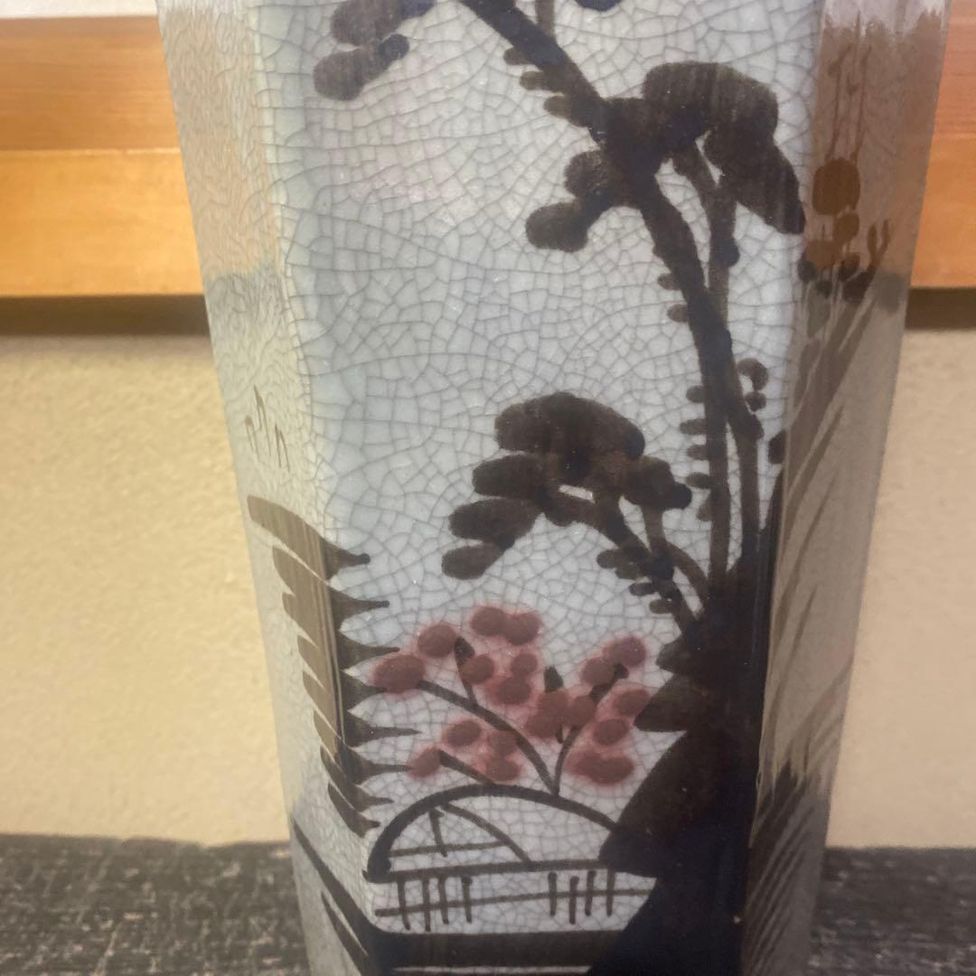 中国古玩　面取山水図花瓶【大】37cm13cm