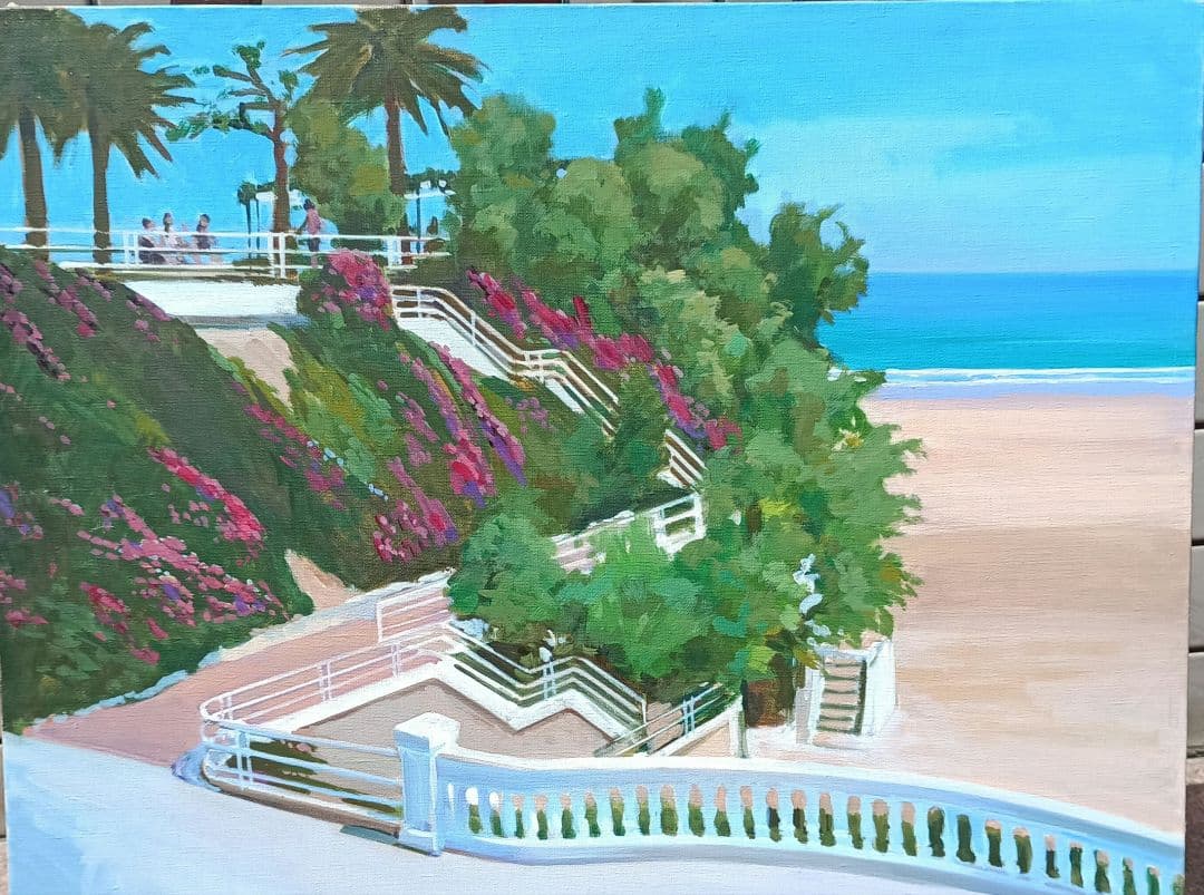 檜山健三　海のみえる公園　15号油彩、東京芸大小磯教室、水戸の物故大家