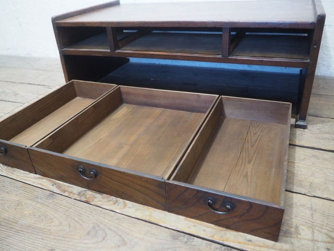 1266 アンティーク　抽斗3杯　欅の文机　一枚板　ローテーブル　レトロ　骨董