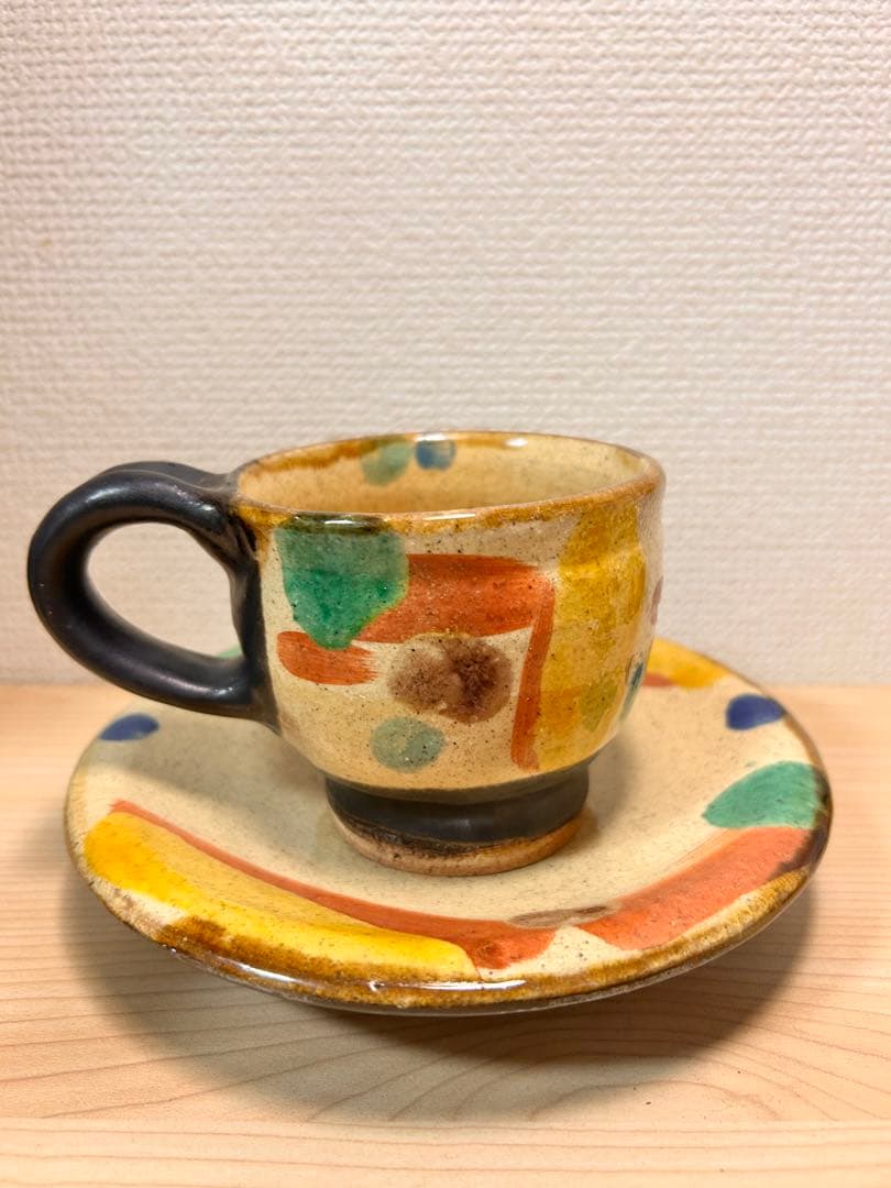 加山晴子　赤絵　カップ&ソーサー　検）壺屋焼　やちむん　民藝