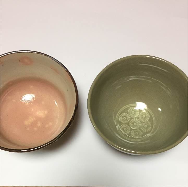 抹茶茶碗 二個   田中渓峰作