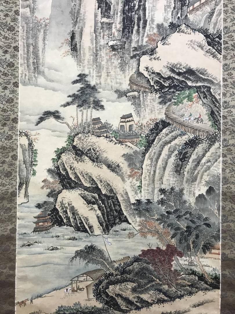 真作/馬逸夫/秋山行旅図/山水図/掛軸/名家伝来/AE-190