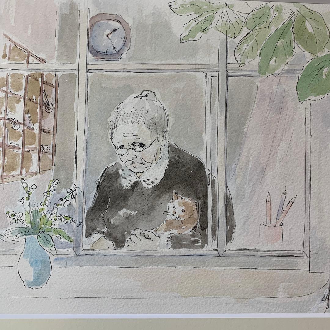 絵画　水彩肉筆画　真作　森茂子『古いホテルのコンシェルジュ（パリ）』