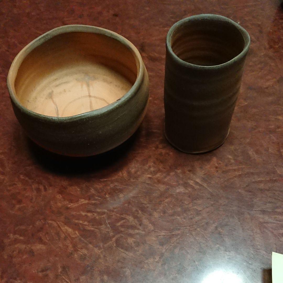 備前焼の抹茶茶碗とビール杯・中村真作☆