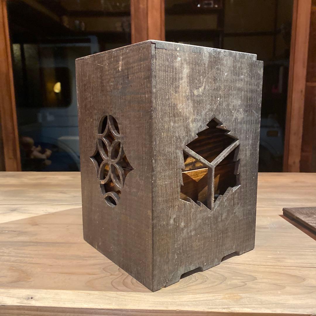 戦前 木製 仕出し弁当箱 透かし彫り 屋号入り 古道具