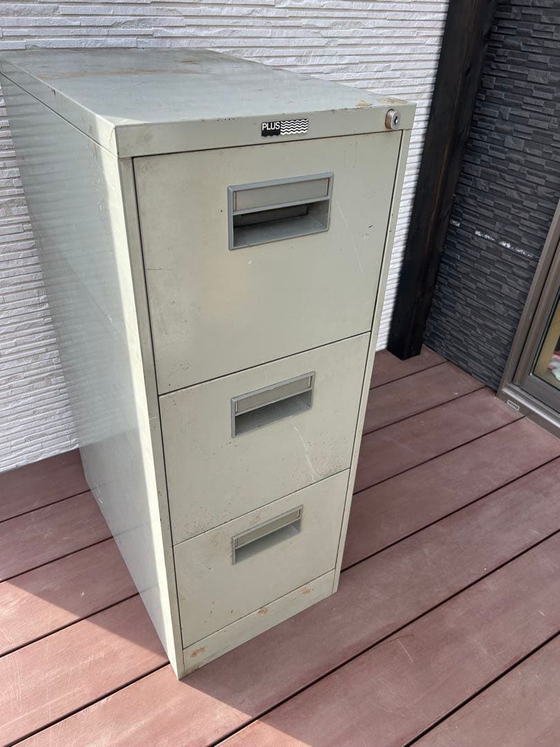 スチール製3段書類ケース　ビンテージ　サビ感　プラス　昭和レトロ　大量収納