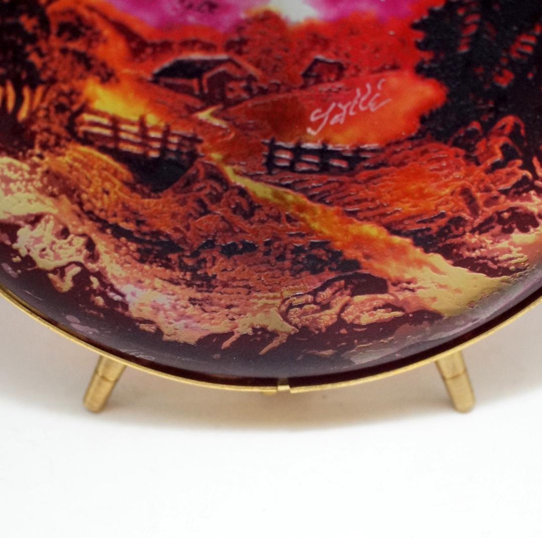 エミールガレ　山景紋 プレート 卓上照明　スタンド　技法カメオ彫 被せガラス