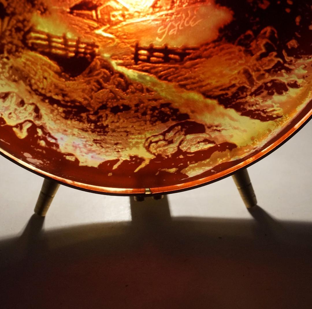 エミールガレ　山景紋 プレート 卓上照明　スタンド　技法カメオ彫 被せガラス