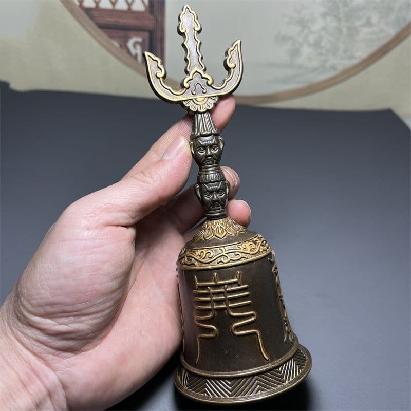 銅器 仏教法器 天蓬帝鐘 天蓬鈴 三清鈴 三叉金剛鈴 手振り鈴 銅鈴工芸品 置物