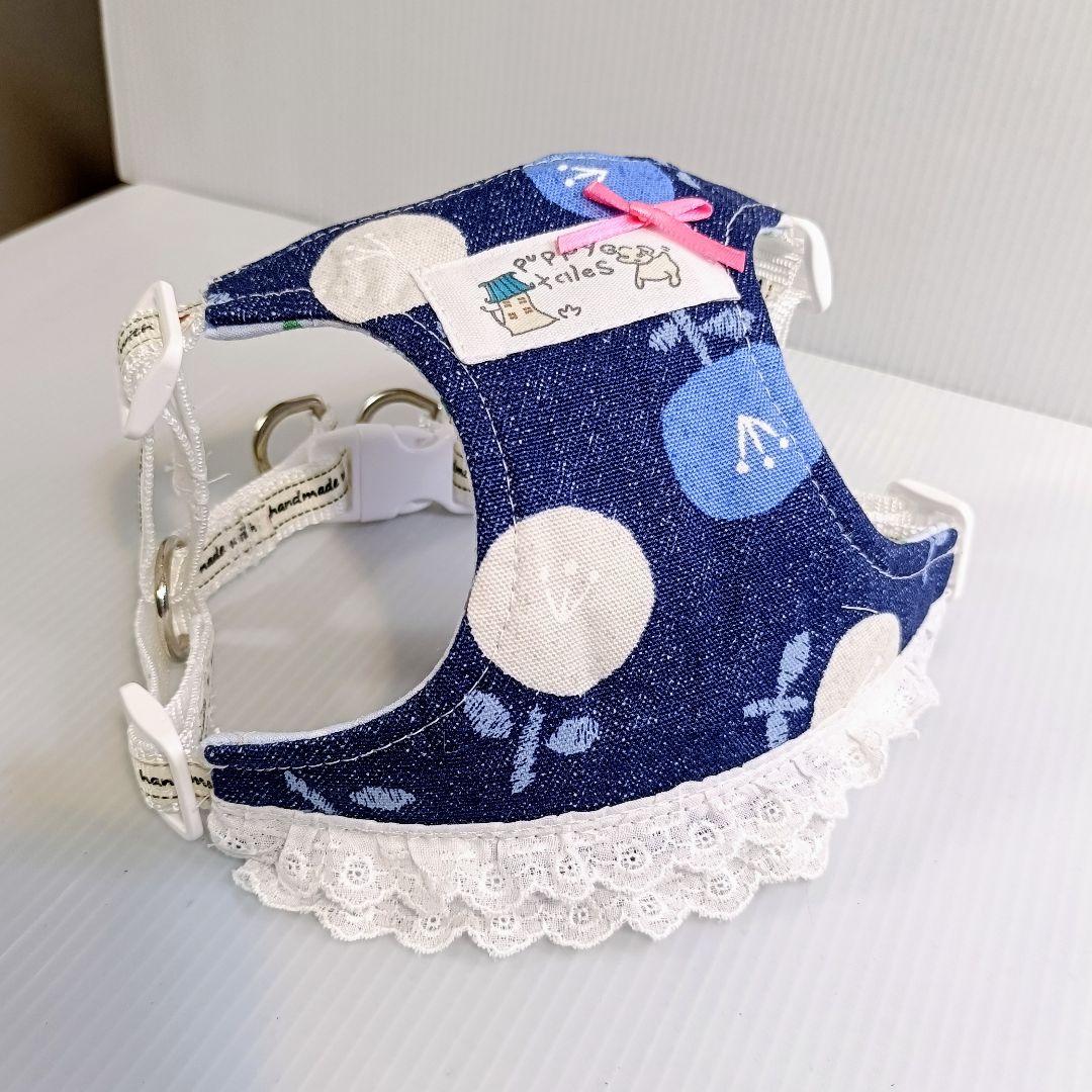 小型犬用 ハーネス Lサイズ ハンドメイド 北欧風 花柄 デニム