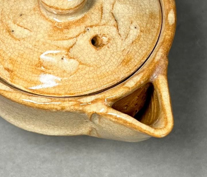 【永】急須  萩焼 唐瀧庵窯 十二代 土谷一水造 宝瓶 共箱 茶巾筒付