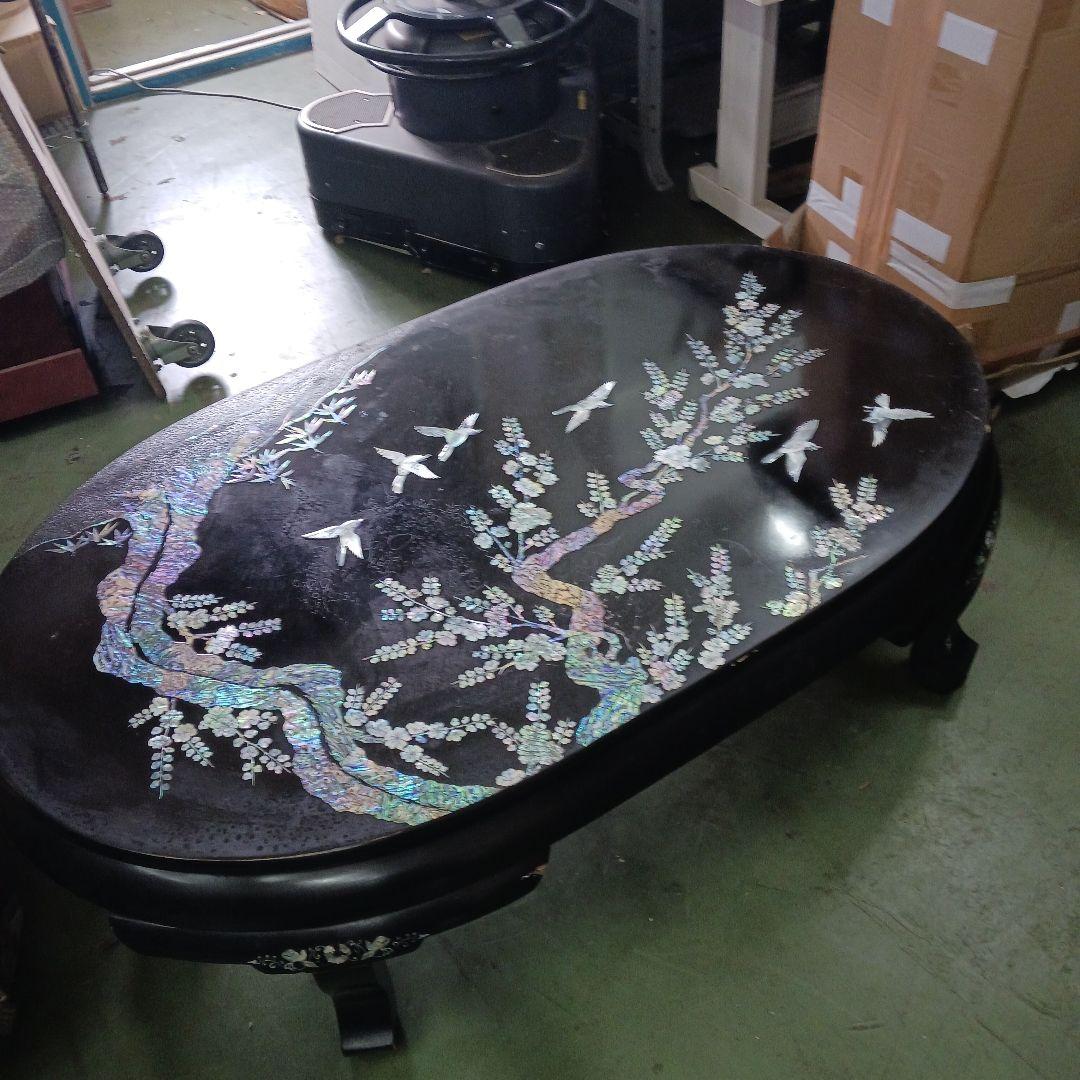 座卓 　小鳥アート　螺鈿細工　小鳥　座卓テーブル　黒漆塗　ローテーブル　Y