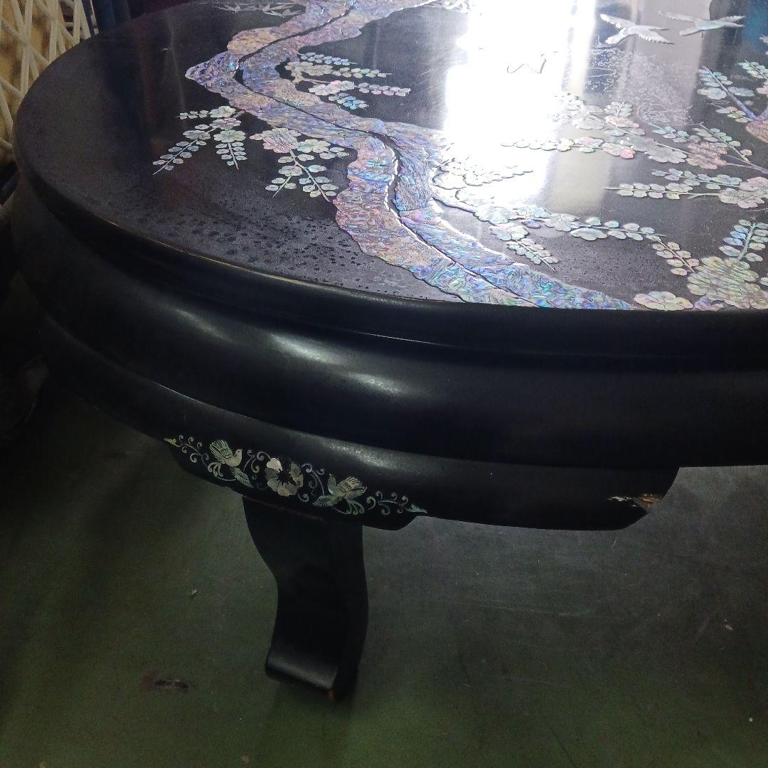 座卓 　小鳥アート　螺鈿細工　小鳥　座卓テーブル　黒漆塗　ローテーブル　Y