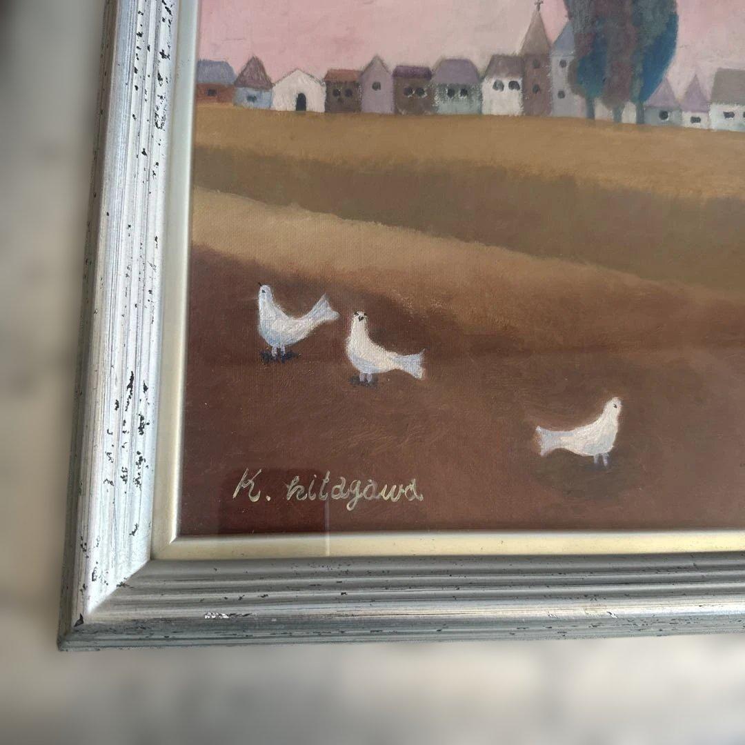 とても可愛らしく雰囲気のある抽象風景画 シルバーフレーム