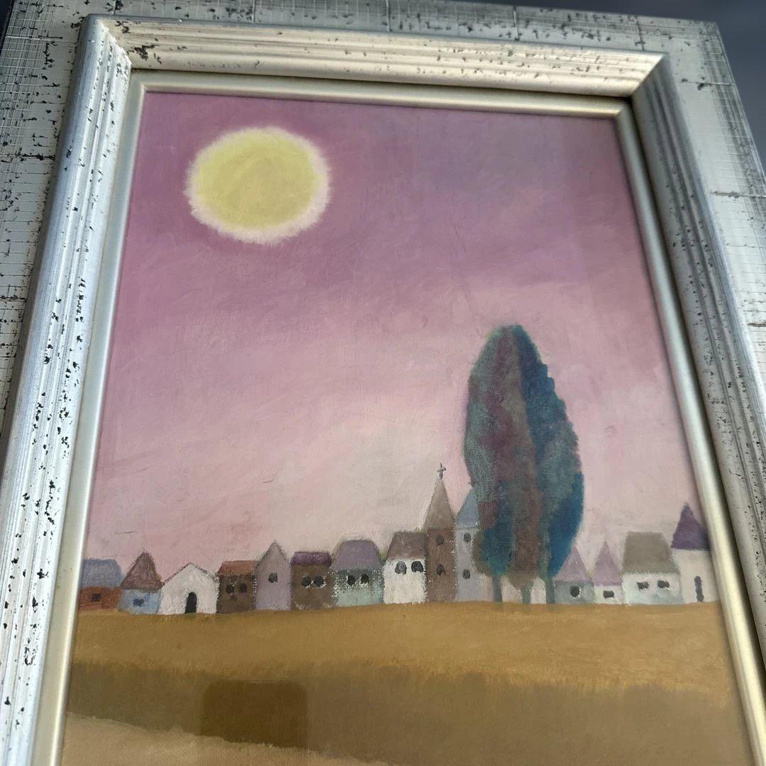 とても可愛らしく雰囲気のある抽象風景画 シルバーフレーム