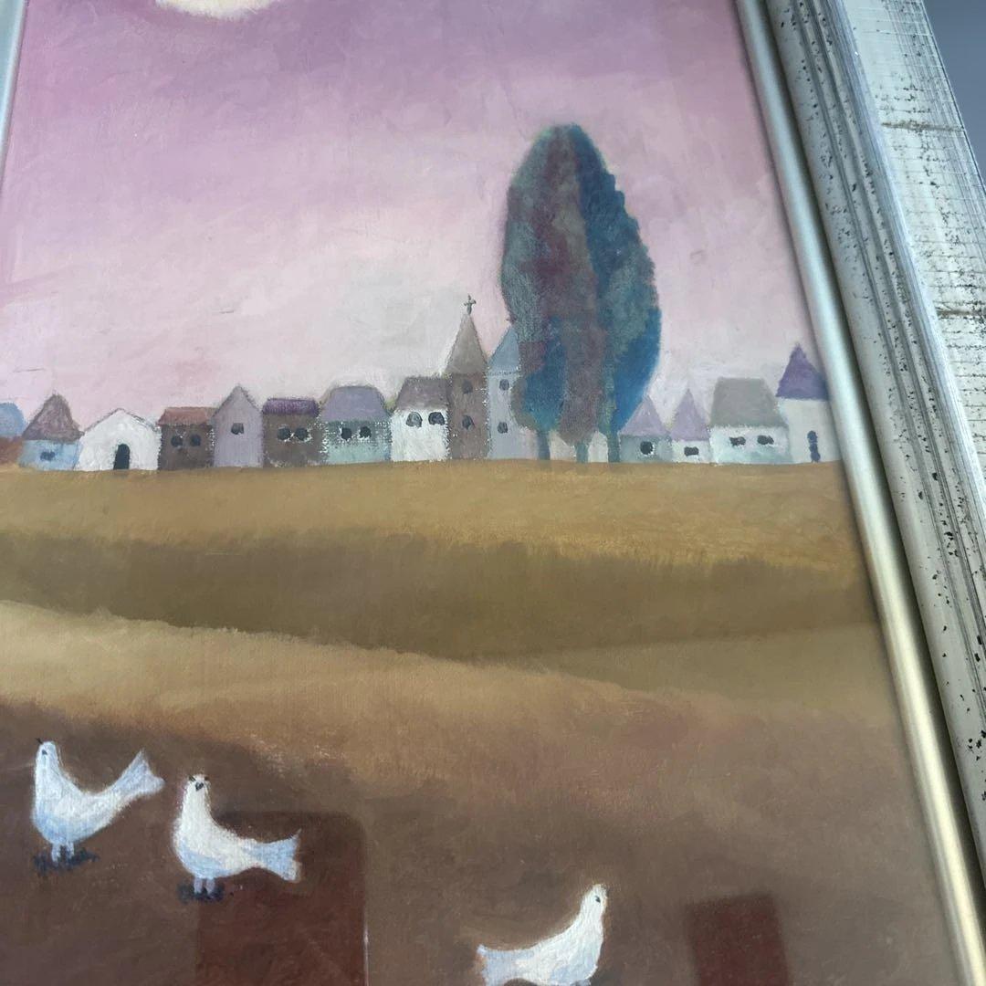 とても可愛らしく雰囲気のある抽象風景画 シルバーフレーム