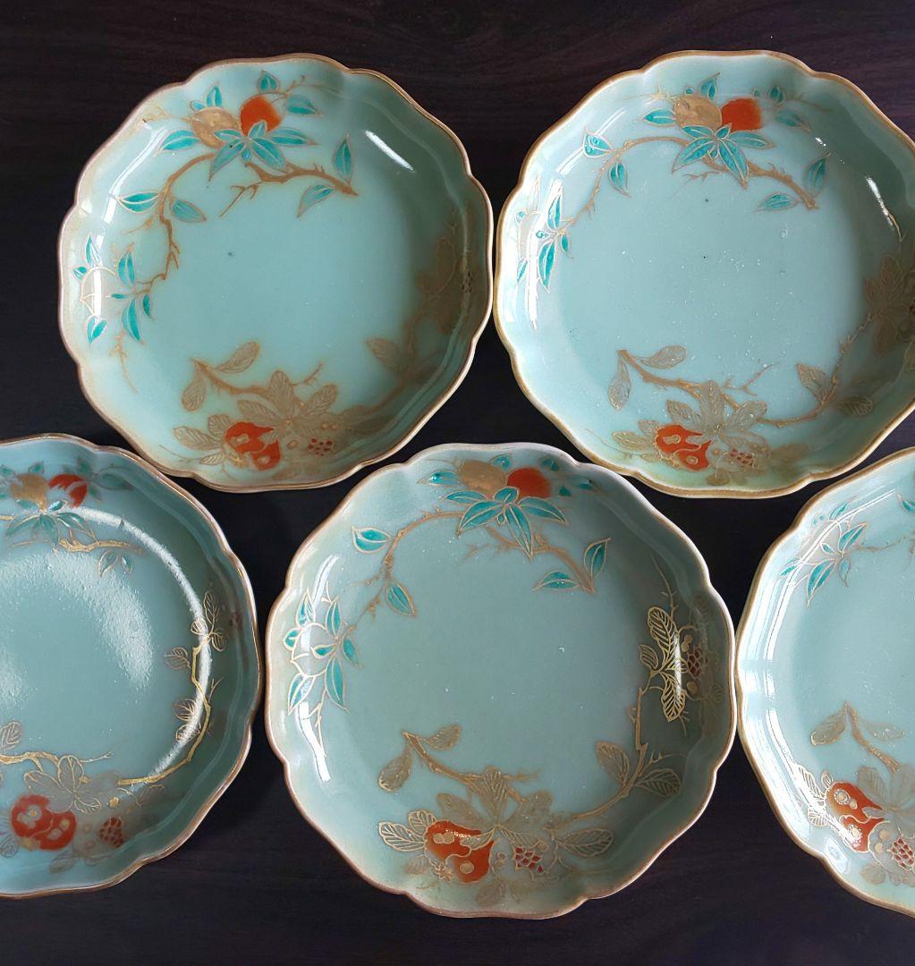 古伊万里 青磁 柿右衛門様式 金彩染付皿 5枚セット