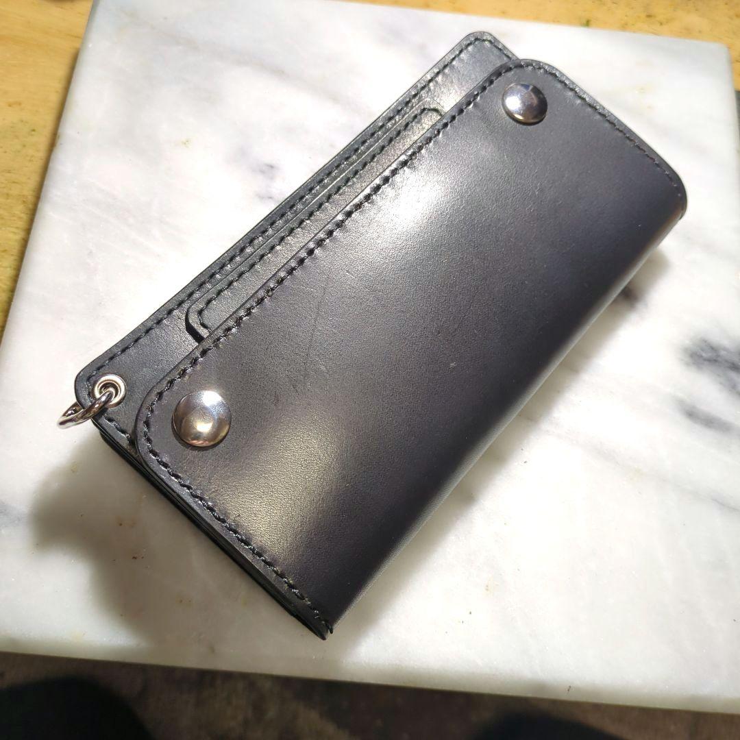 姫路ヌメ革 トラッカーウォレット ハンドメイド ロングウォレット 長財布 黒