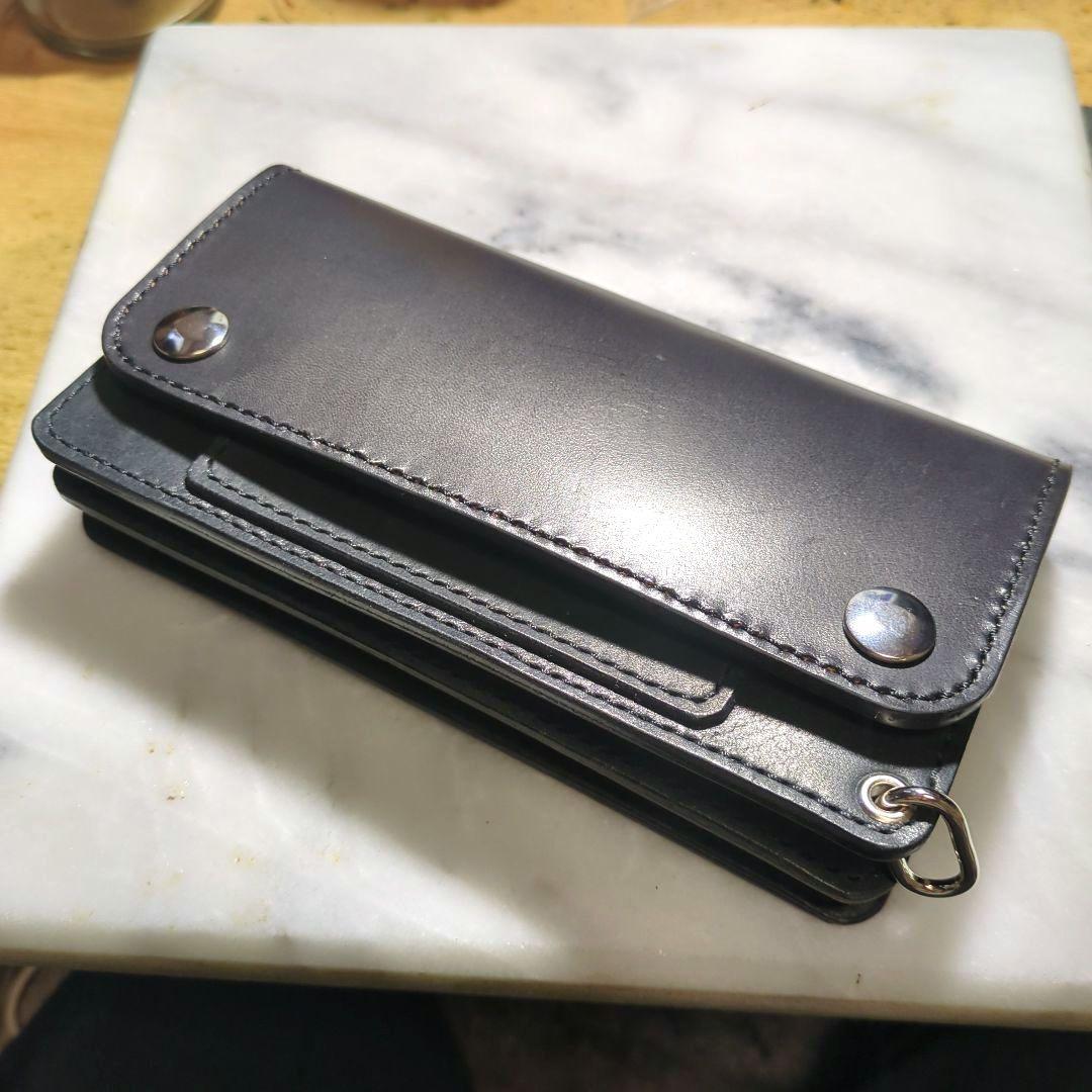 姫路ヌメ革 トラッカーウォレット ハンドメイド ロングウォレット 長財布 黒