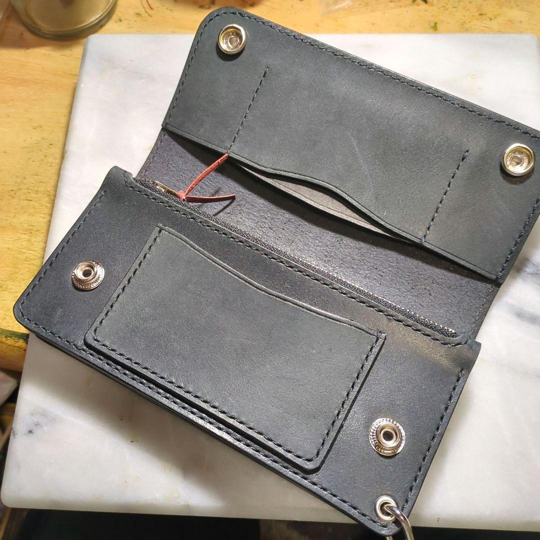 姫路ヌメ革 トラッカーウォレット ハンドメイド ロングウォレット 長財布 黒