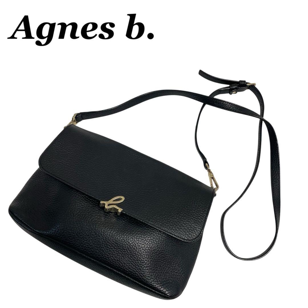 美品　アニエスベー　ショルダーバッグ　レザー　ブラック　ゴールド金具