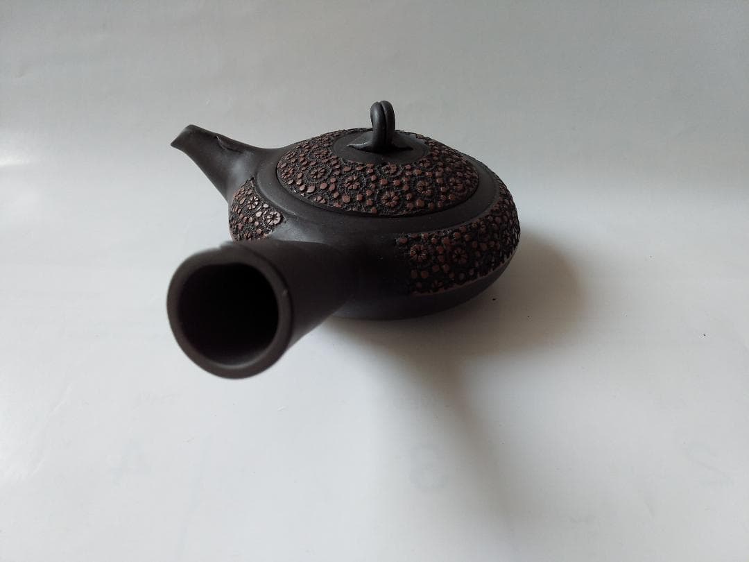 更紗常滑焼 稲葉石水 造 黒泥茶注 黒泥丸型急須 土瓶 共箱 共布 栞新品