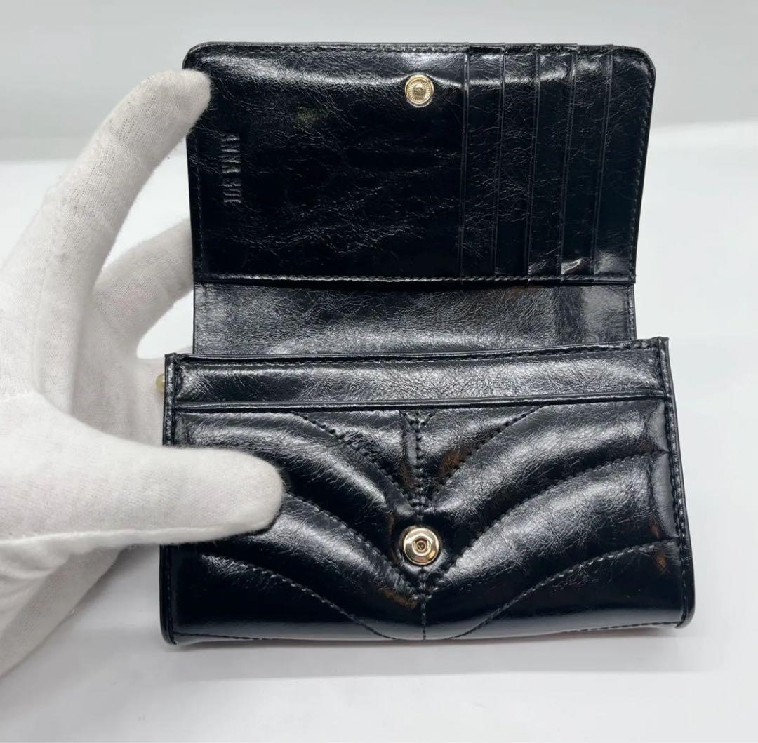 極美品 アナスイ ポワロ キルティング 二つ折り財布 ビジュー ブラック レザー