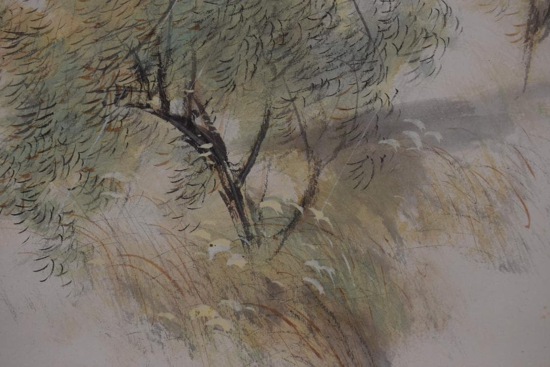 【真作】林文塘/首秋行旅図/秋景山水人物図/横物/掛軸☆宝船☆Y-287　JM