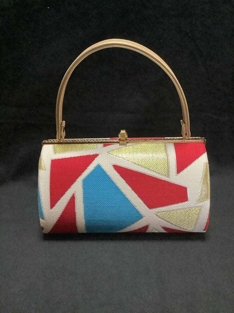 振袖用　高級帯地草履バッグセット　Lサイズ　赤と金と青