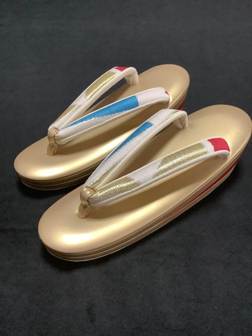 振袖用　高級帯地草履バッグセット　Lサイズ　赤と金と青