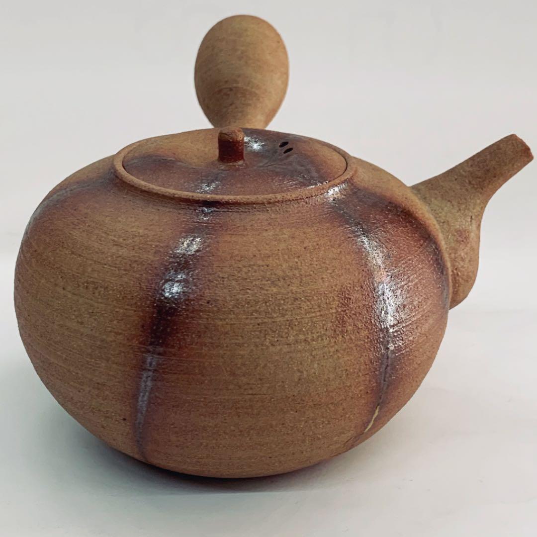 【茶注38    万古焼　急須　緋襷】伊藤富有　共箱