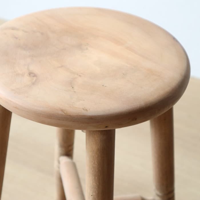 Aアンティーク 木製 無塗装 無垢材 丸スツール 古家具 カエデ ブナ