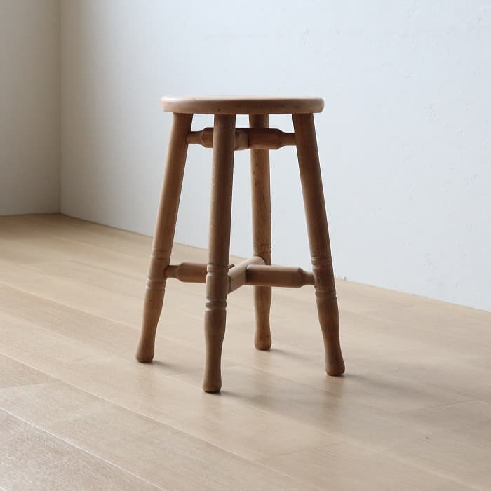 Aアンティーク 木製 無塗装 無垢材 丸スツール 古家具 カエデ ブナ
