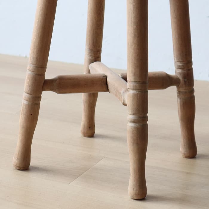 Aアンティーク 木製 無塗装 無垢材 丸スツール 古家具 カエデ ブナ