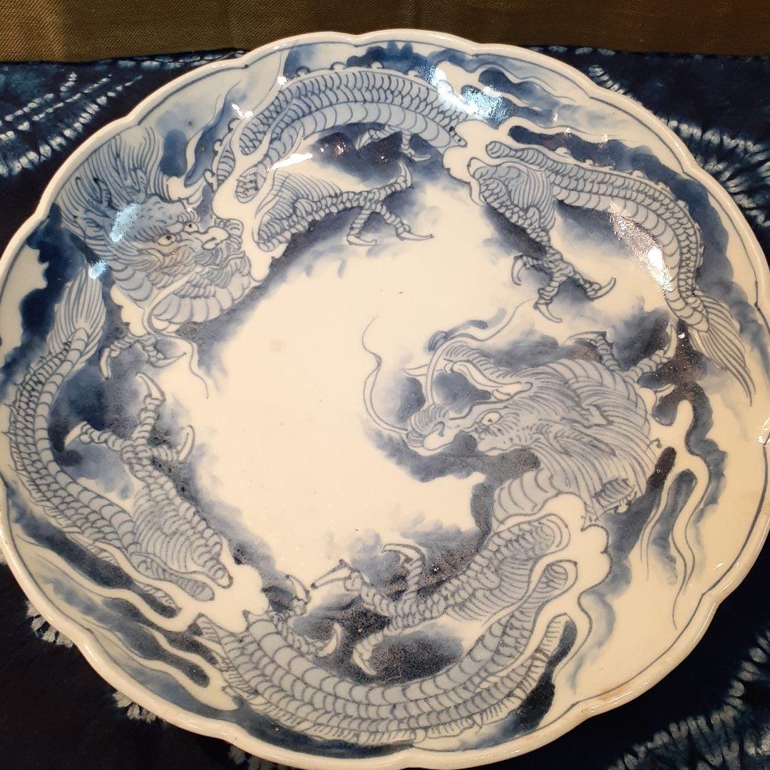 古伊万里～開運龍紋呉須輪花盛り皿❤️