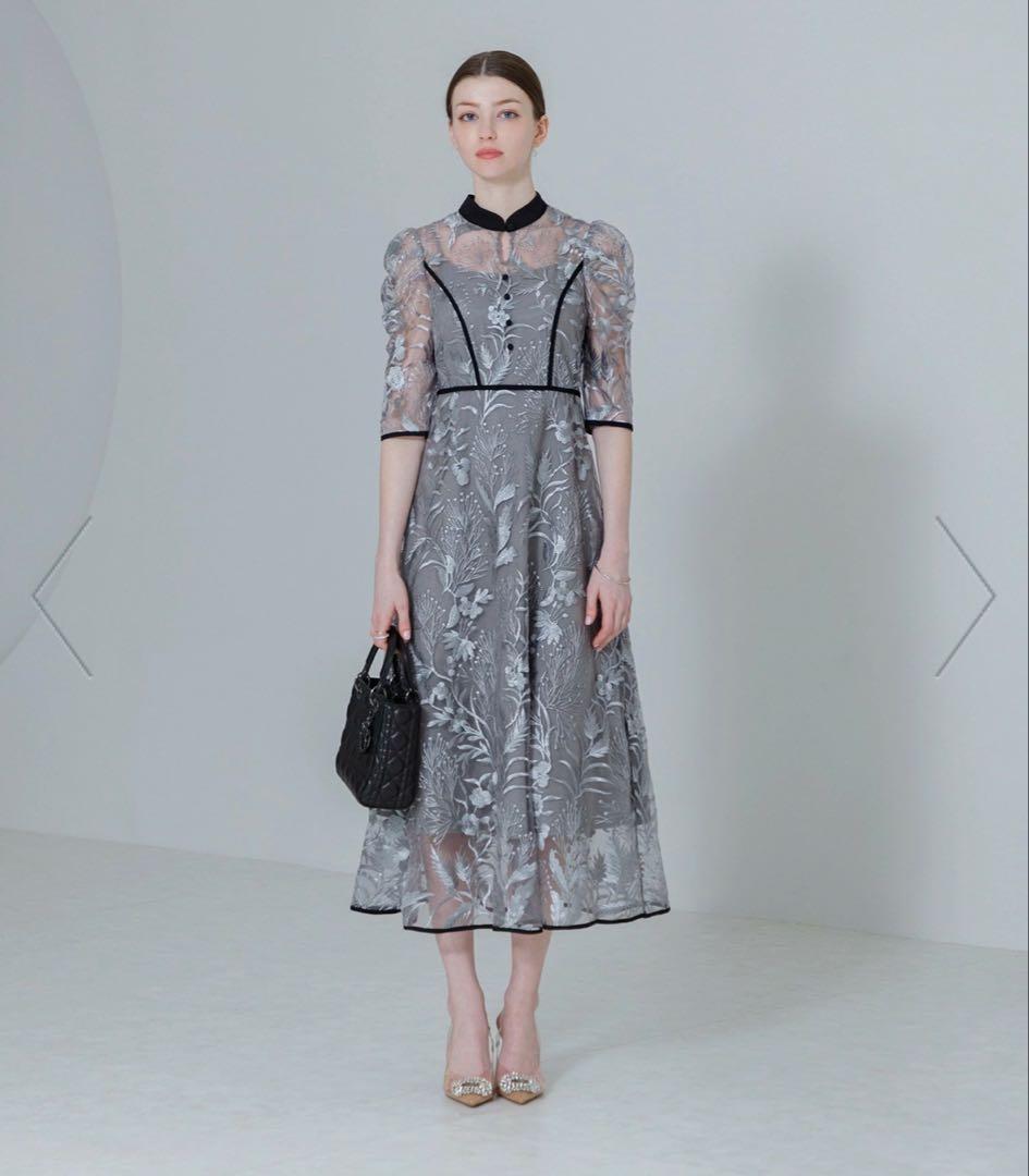 leja 花柄チュールパフスリーブワンピースドレス