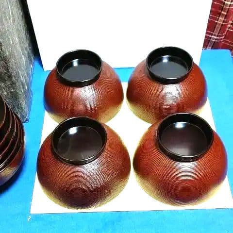 輪島塗、煮物椀五客、木製、筋目雲錦松葉蒔絵、いま2番