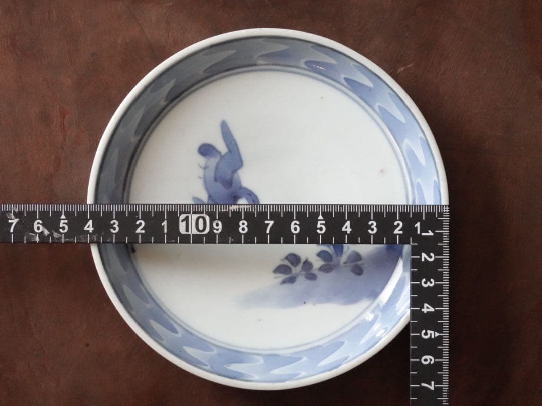 江戸時代　前期　古伊万里　藍九谷　染付　墨弾き縁　花鳥文　皿　小皿　飾皿　食器