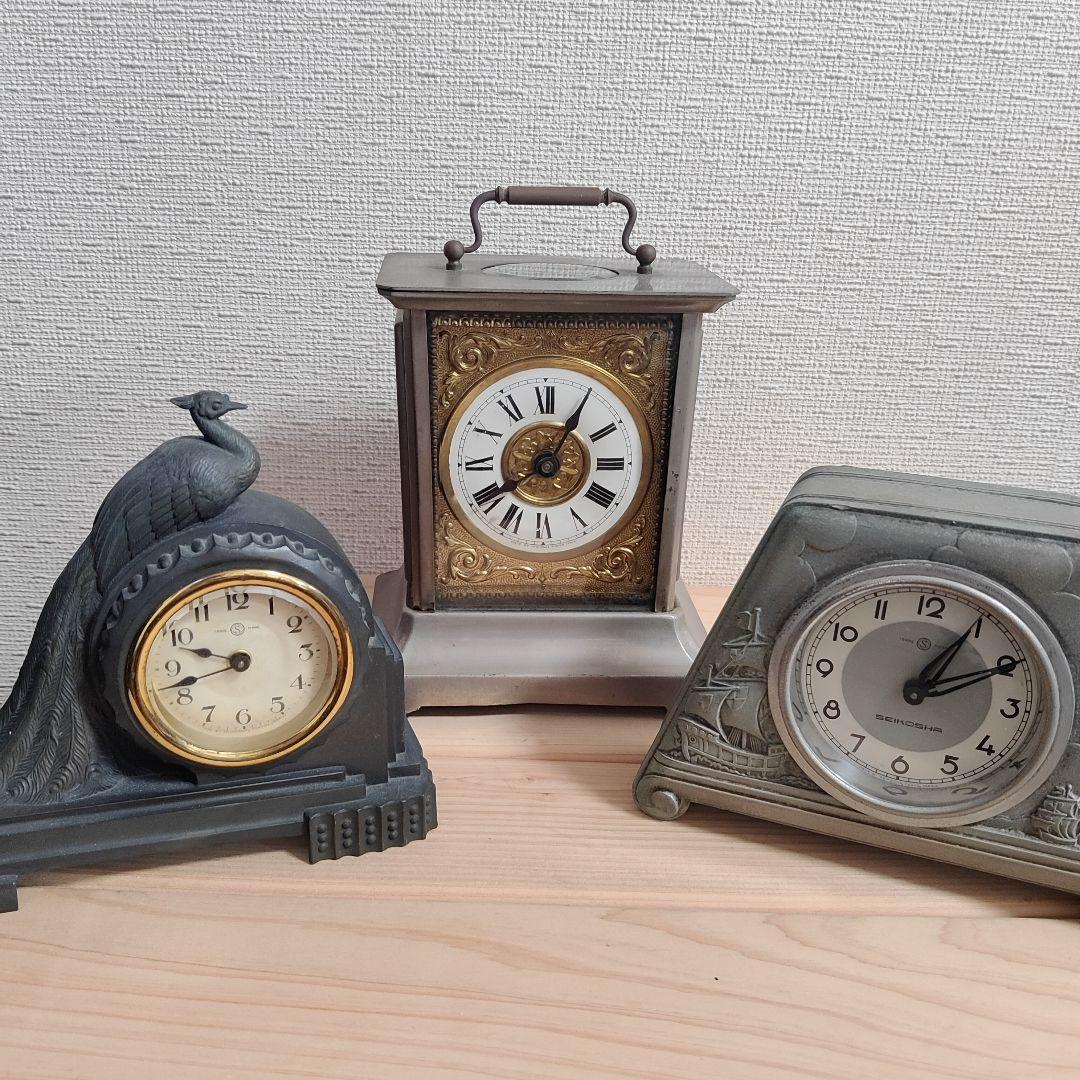 ジャンク品 置時計 SEIKO 当時物 ビンテージ ゼンマイ式 孔雀 精工舎