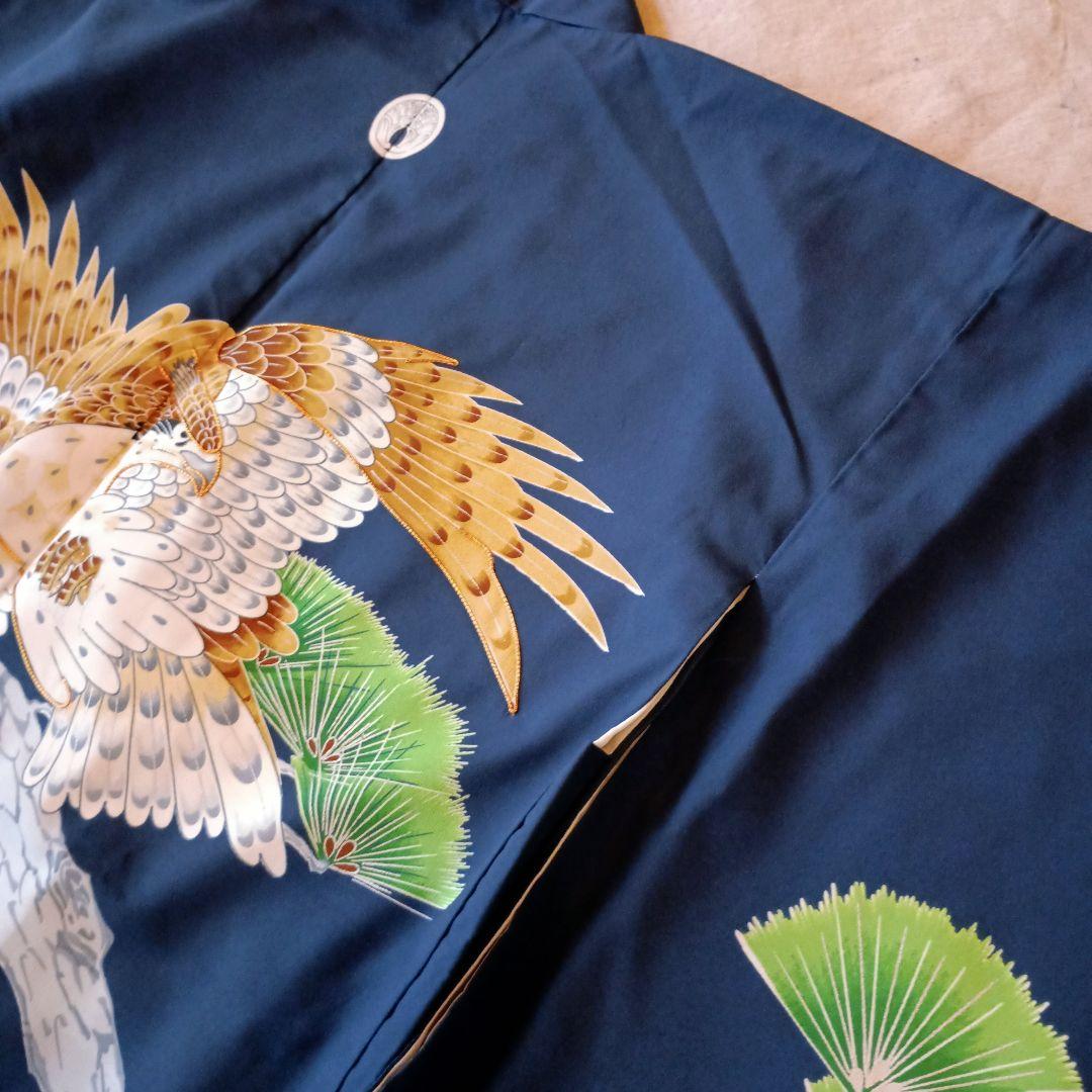 男の子　5歳　七五三　120㎝前後　ネイビー　青　 鶴と松の刺繍 和装