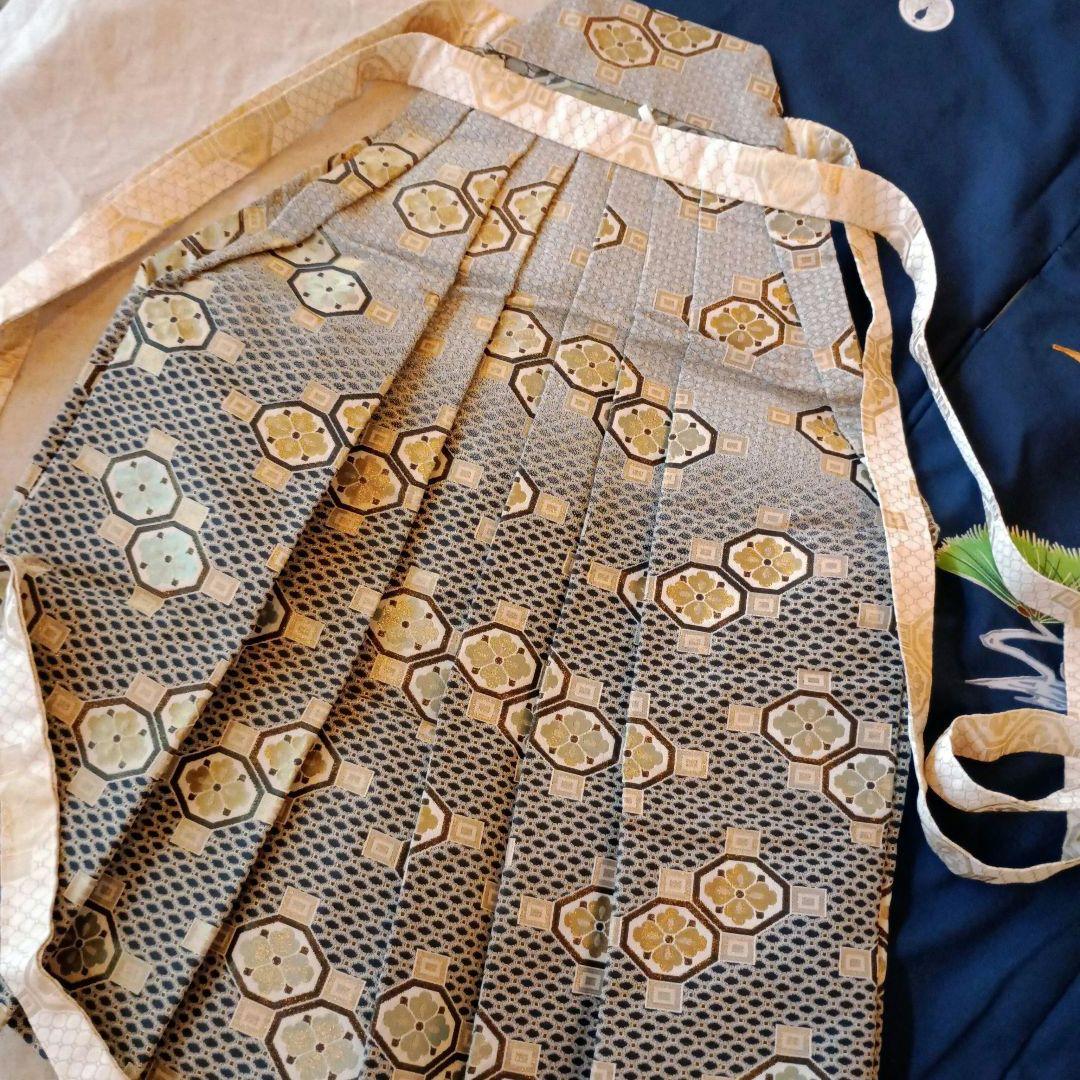 男の子　5歳　七五三　120㎝前後　ネイビー　青　 鶴と松の刺繍 和装