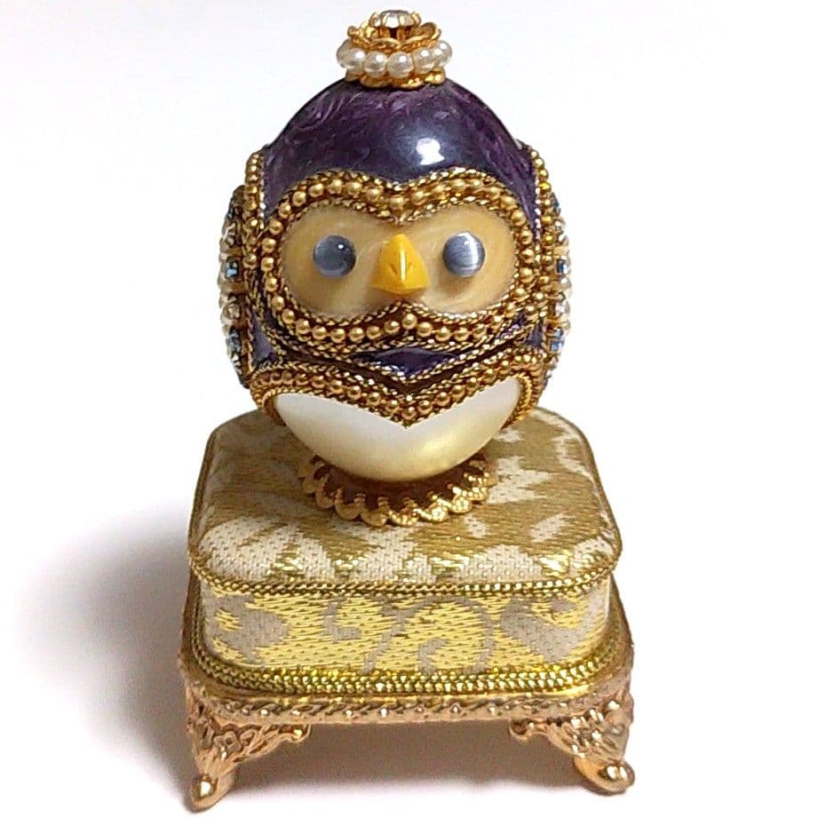 ★幸運を運ぶ★フクロウのエッグアート★宝石箱 ジュエリーボックス★オルゴール