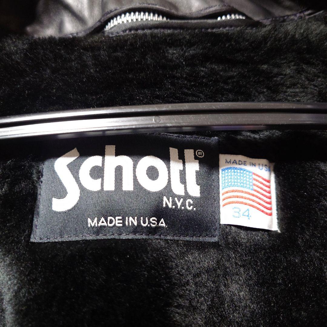 Schott ブラック レザー シングルライダースジャケット 34