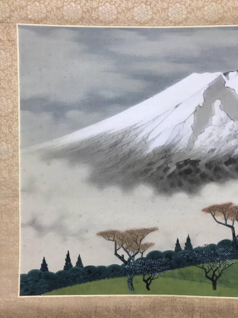 【真作】小井上曻/富岳図/富士山図/横物/掛軸/名家伝来/AB-943