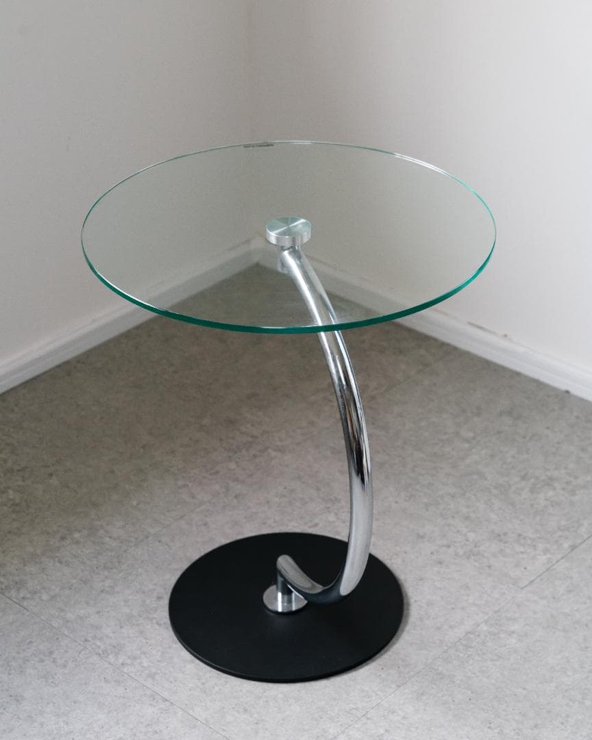 ミッドセンチュリー　ガラス サイドテーブル ラウンドテーブル レトロモダン