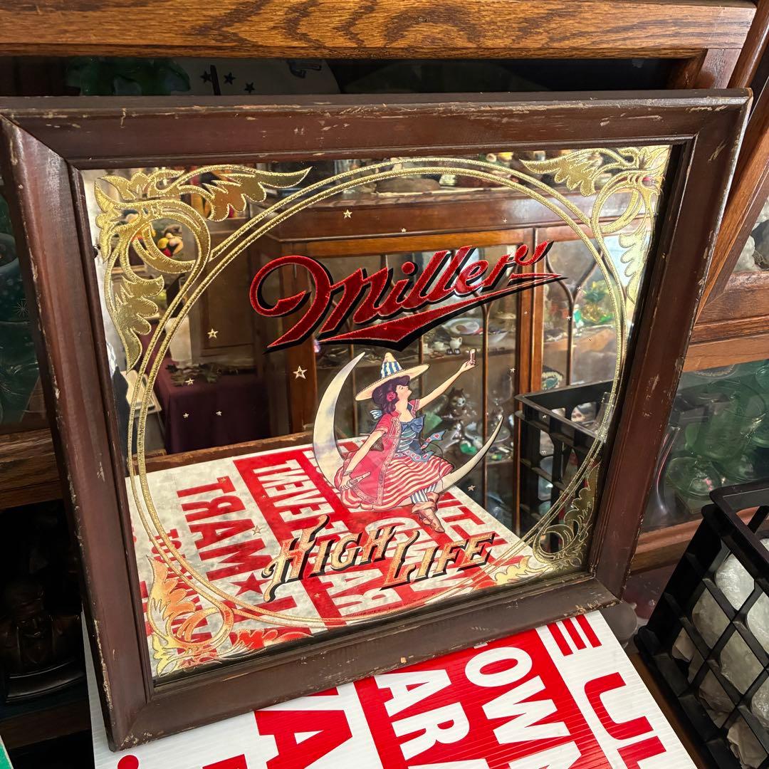 レア！70's アメリカアンティークmiller パブミラー鏡USAヴィンテージ
