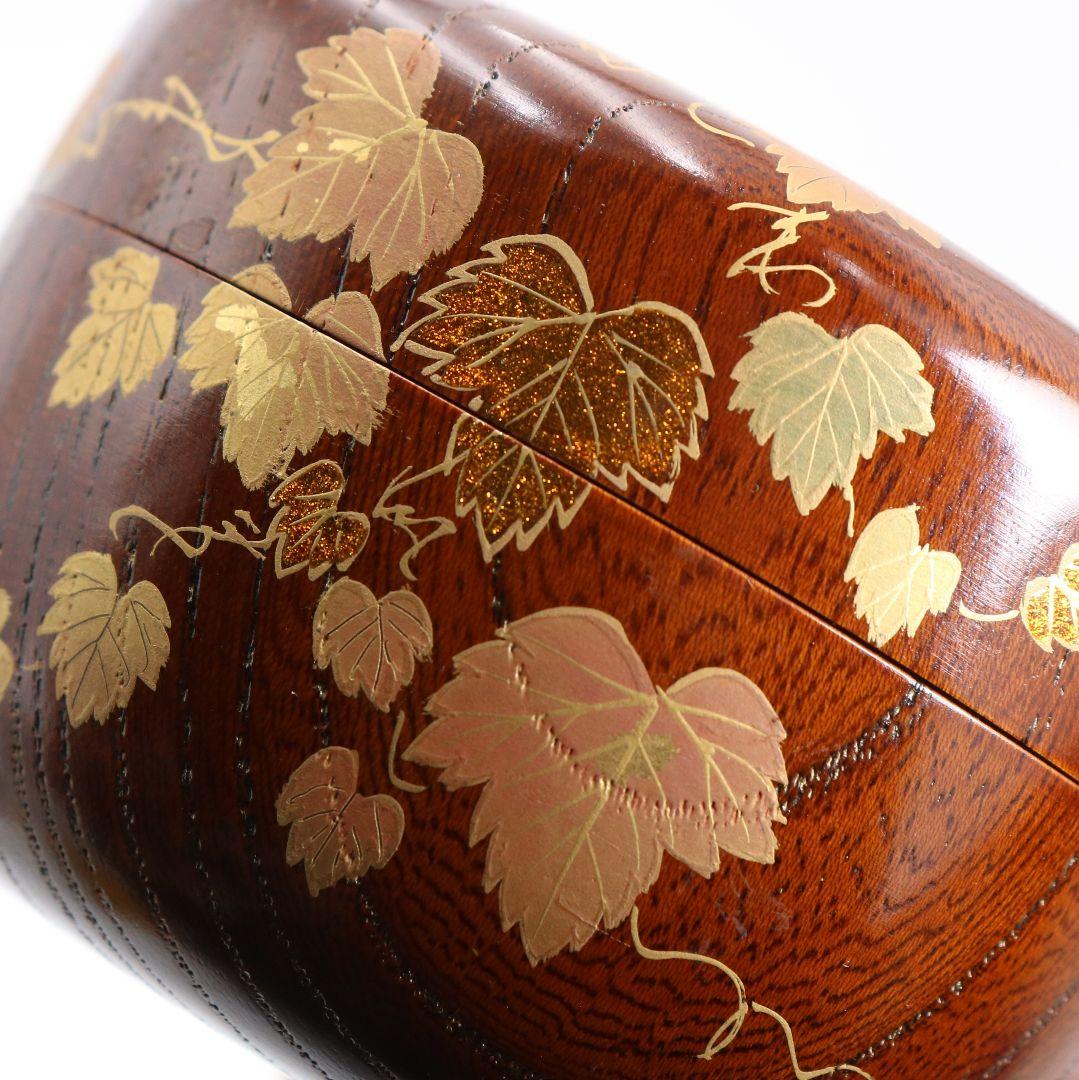 中出松峰作 欅拭漆 蔦蒔絵 平棗 茶道具 共箱　V868　N6