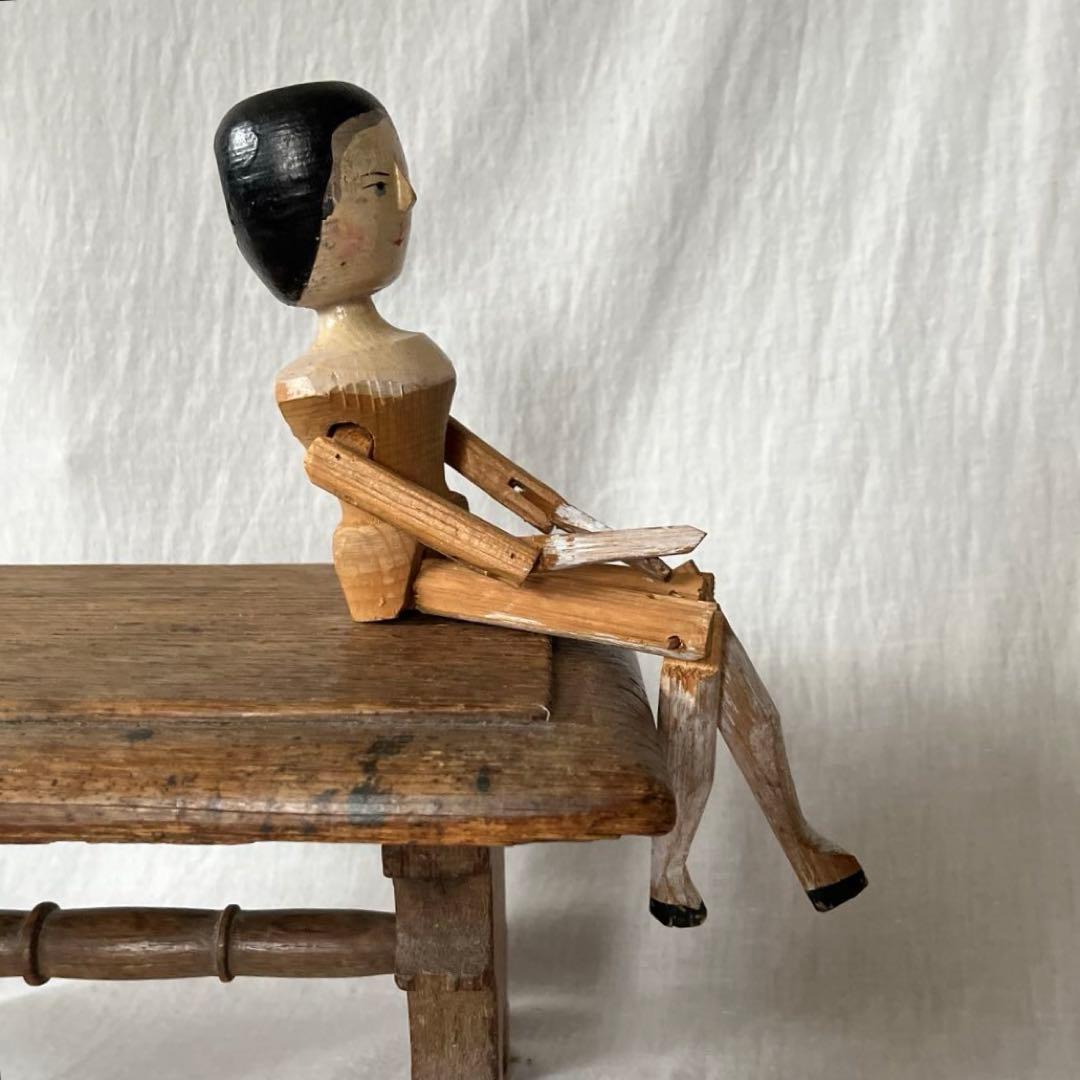 ま*ん様 アンティーク　ペグドール　ウッデンドール　おすわり