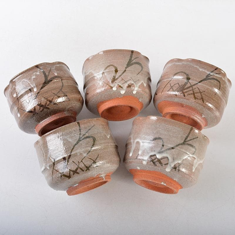 唐津焼　三玄窯　中里重利作　絵唐津　向付　五客　共布共箱　M　R5859B